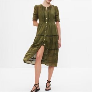 NWT Gap Button Front Lace Midi Dress in Army Green Size XS